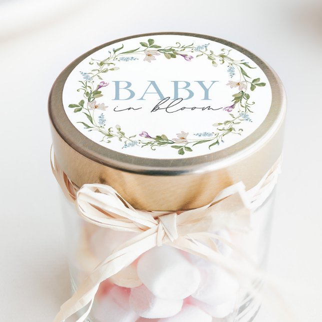 Sticker Rond Bébé en Fleur Bleu Printemps Floral (Créateur téléchargé)