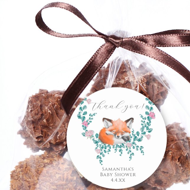 Sticker Rond Bébé en Fleur Bois Fox Merci de verdure (Créateur téléchargé)