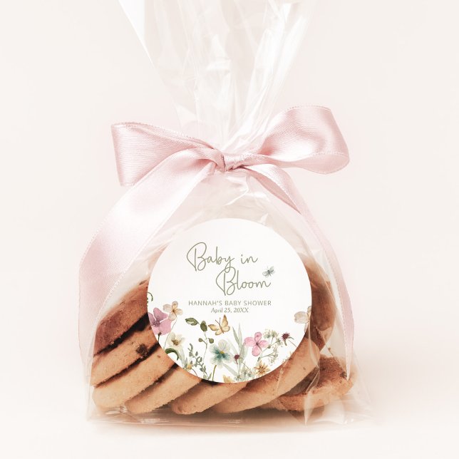 Sticker Rond Bébé en Fleur Fille Baby shower Fleur sauvage (Créateur téléchargé)