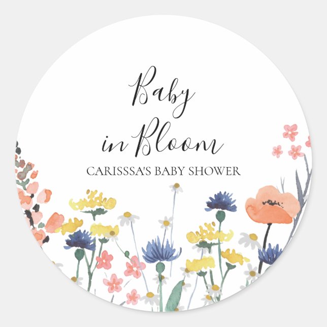 Sticker Rond Bébé en fleur Fleur sauvage baby shower classique  (Devant)