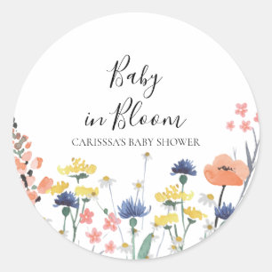 Sticker Rond Bébé en fleur Fleur sauvage baby shower classique