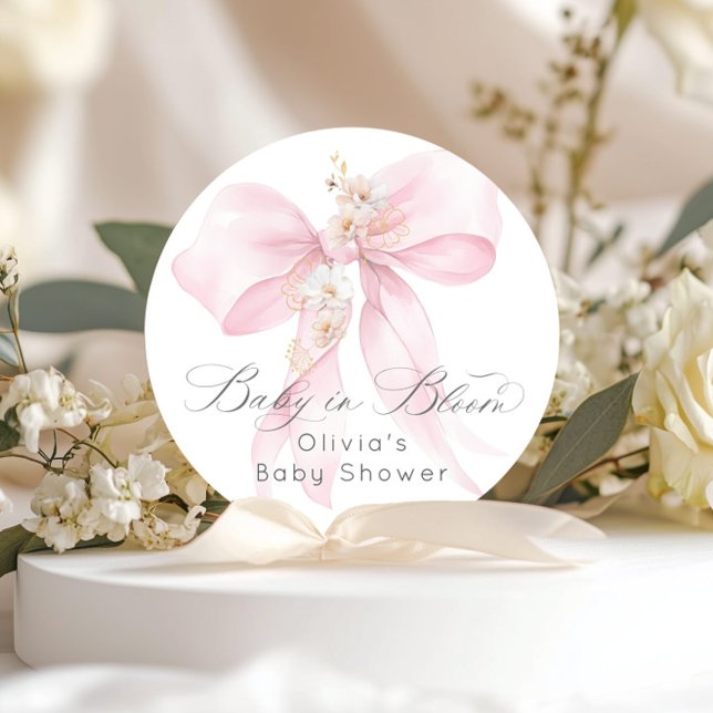 Sticker Rond Bébé en Fleur Floral Blush Baby shower arc rose (Créateur téléchargé)