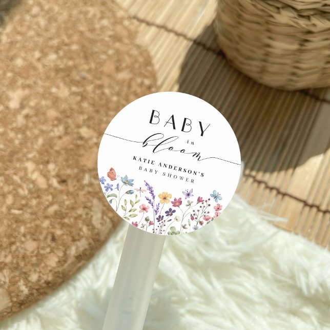 Sticker Rond Bébé en Fleur Printemps Été Baby shower Floral (Créateur téléchargé)