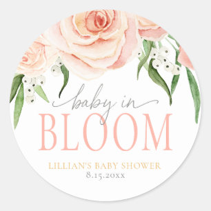 Sticker Rond Bébé en Fleur Rose Pâle Fleurie Baby Shower