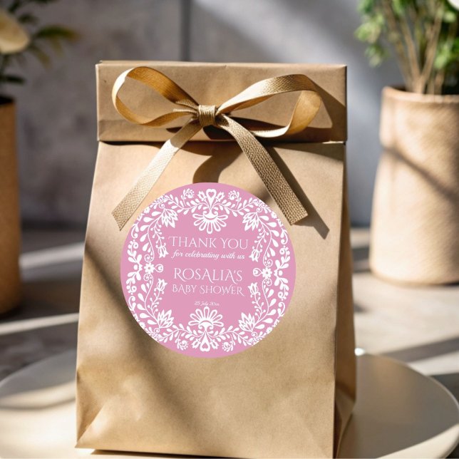 Sticker Rond Bébé en fleur rose poussiéreux baby shower mexicai (Baby in bloom dusty pink Mexican fiesta cielito lindo baby shower thank you favor Stickers)