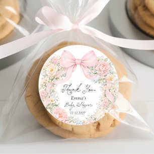 Sticker Rond Bébé en fleurs rose blush Merci