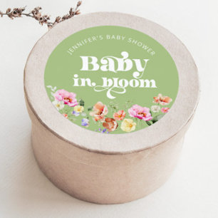 Sticker Rond Bébé en fleurs sauvages baby shower merci