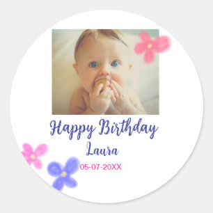 Sticker Rond Bébé enfants 1er anniversaire ajouter le nom date 