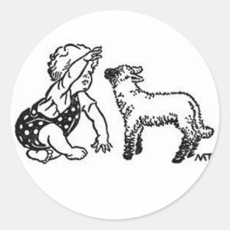 Sticker Rond Bébé et agneau