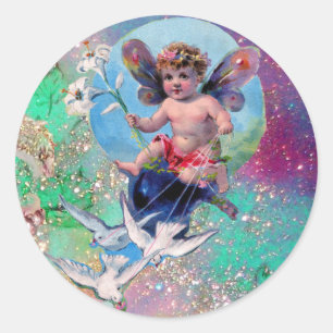Sticker Rond BÉBÉ FAIRY AVEC DES POIDS EN PARKLES bleu vert