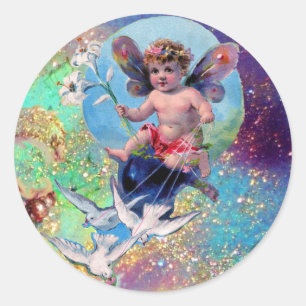 Sticker Rond BÉBÉ FAIRY AVEC DES POIDS EN PARKLES bleu vert