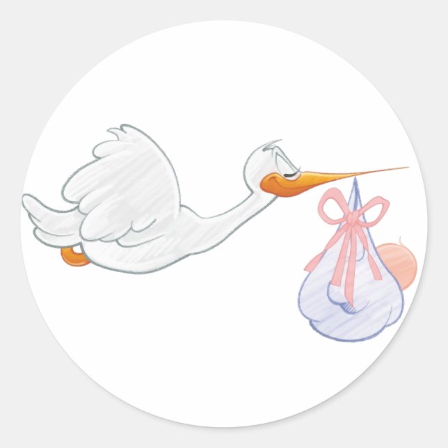 Sticker Rond Bébé fille avec cigogne (Devant)