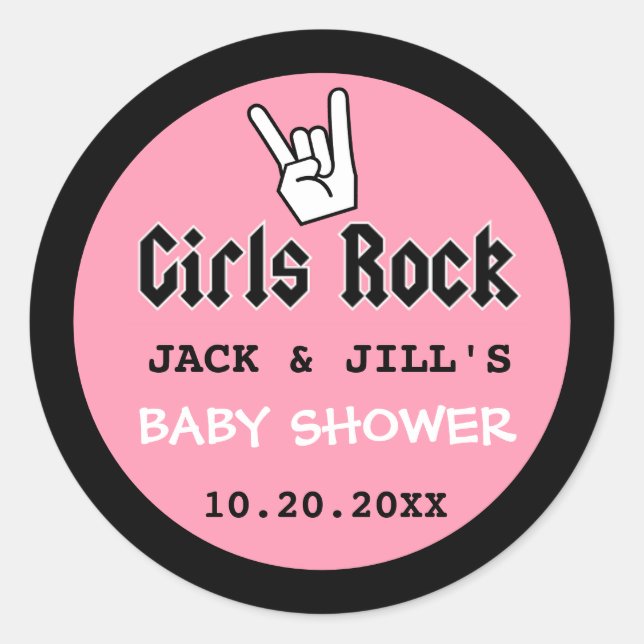 STICKER ROND BÉBÉ FILLE DOUCHE CONCERT INVITATION TICKET (Devant)