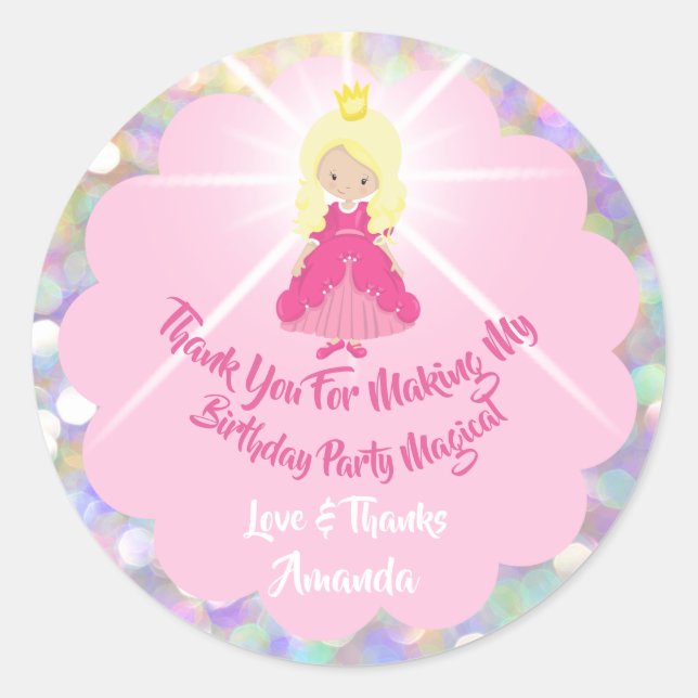 Sticker Rond Bébé Fille Douche Parties scintillant rose Princes (Devant)