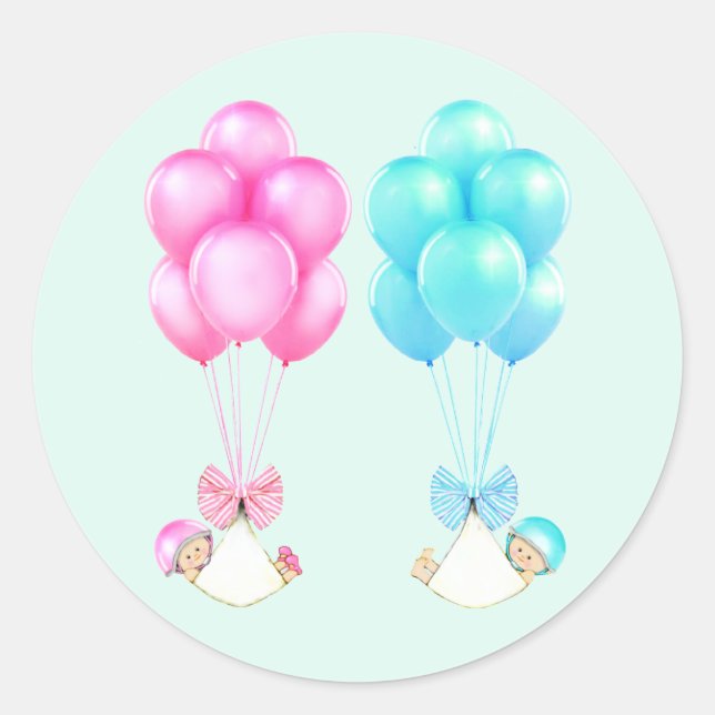 Sticker Rond Bébé fille et garçon jumeaux (Devant)