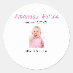Sticker Rond Bébé fille Faire-part de naissance