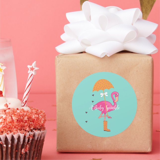 Sticker Rond BÉBÉ Flamingle Flamant rose douche fête (Fête)