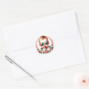 Sticker Rond Bébé fraise Berry Baby shower doux