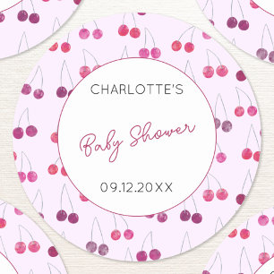 Sticker Rond Bébé Fushia Aquarelle Shower Personnalisé