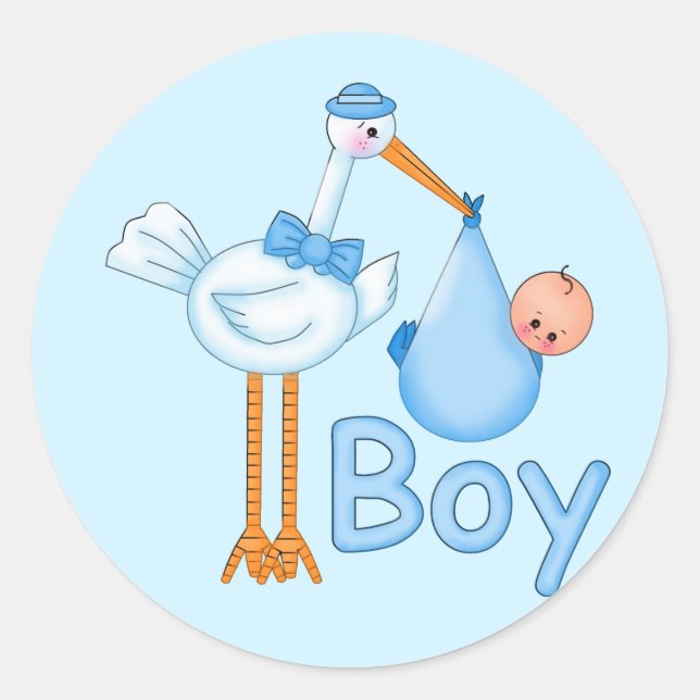 Sticker Rond Bébé garçon avec cigogne (Devant)