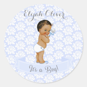 Sticker Rond Bébé garçon bleu afro-américain latino ethnique