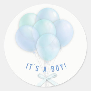 Sticker Rond Bébé Garçon Bleu Ballons