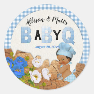 Sticker Rond Bébé garçon bleu gingham bois floral bébé Q classe