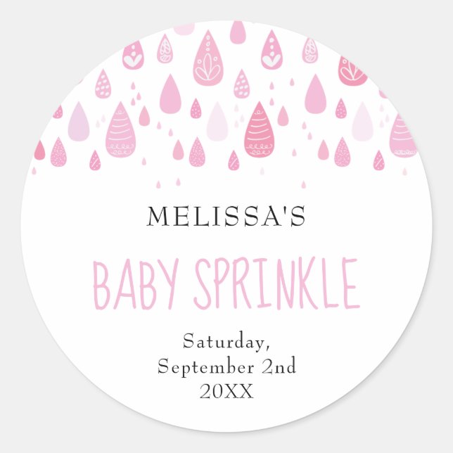 Sticker Rond Bébé gouttes de pluie rose bébé saupoudrer (Devant)