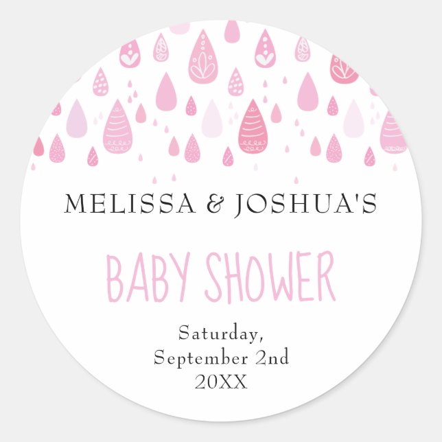 Sticker Rond Bébé gouttes rose baby shower couples (Devant)