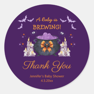 Sticker Rond bébé Halloween en préparation merci violet effraya