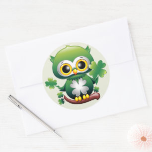 Sticker Rond Bébé Hibou Mignon St Patrick Dessin Animé