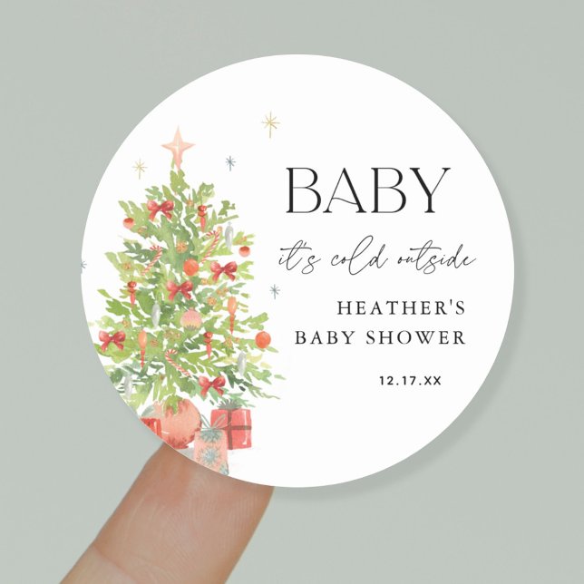 Sticker Rond Bébé Il fait froid dehors Baby shower de Noël (Créateur téléchargé)