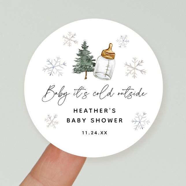 Sticker Rond Bébé Il fait froid dehors Baby shower d'hiver Fave (Créateur téléchargé)