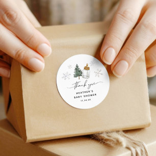 Sticker Rond Bébé Il fait froid dehors Baby shower Merci