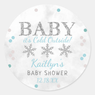 Sticker Rond Bébé Il fait froid dehors garçons Baby shower d'hi