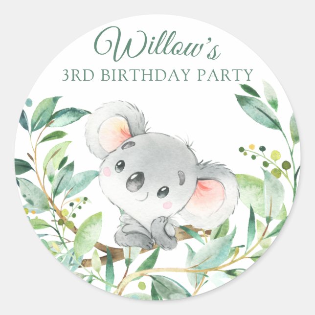 Sticker Rond Bébé Koala Ours personnalisé fête d'anniversaire (Devant)