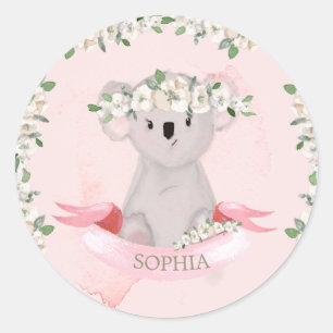 Sticker Rond Bébé mignon animal Koala rose florale