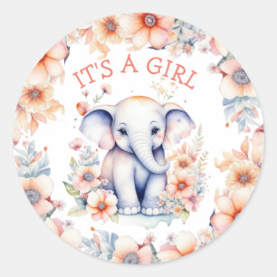 Sticker Rond Bébé mignon Baby shower de fille d'éléphant