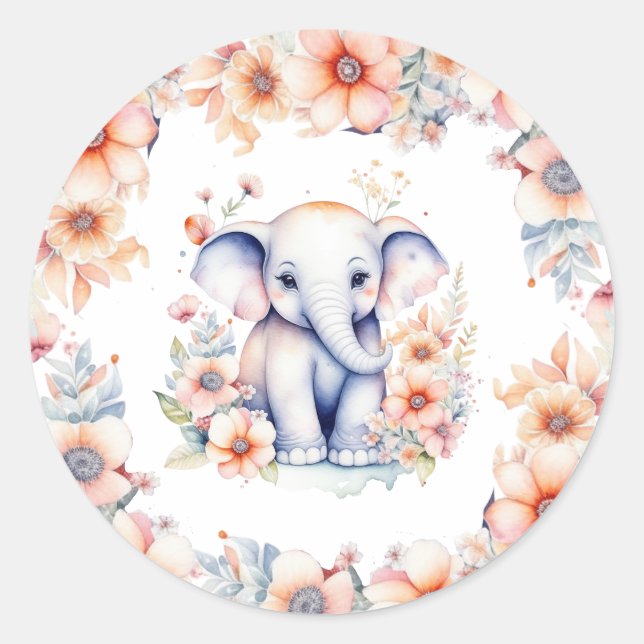 Sticker Rond Bébé mignon Baby shower de fille d'éléphant (Devant)