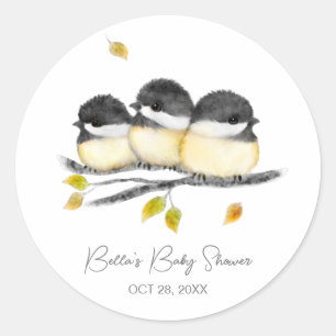 Sticker Rond Bébé mignon Baby shower de poussettes d'oiseaux