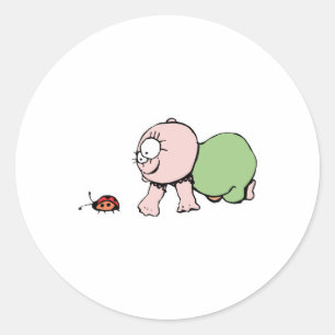 Sticker Rond Bébé mignon chasse Ladybug