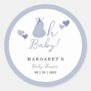 Sticker Rond Bébé mignon Citrouille bleu Bow Baby shower garçon