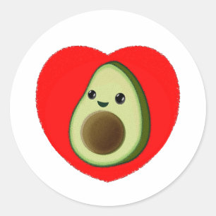 Sticker Rond Bébé mignon Dessin Avocado Dans Le Coeur Rouge