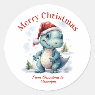 Sticker Rond Bébé mignon Dinosaur Joyeux Noël