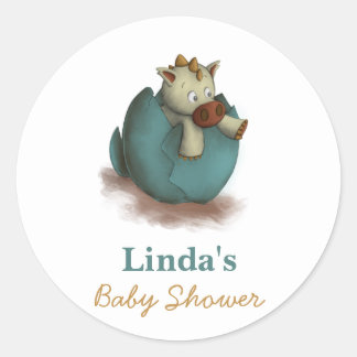 Sticker Rond Bébé mignon Dinosaure Hatching Baby shower neutre