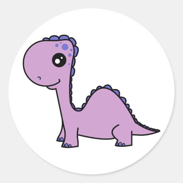 Sticker Rond Bébé mignon Dinosaure pourpre (Devant)