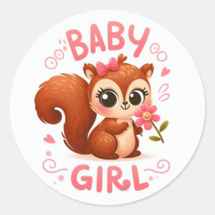 Sticker Rond Bébé mignon Écureuil fille