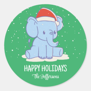 Sticker Rond Bébé mignon Eléphant Noël Neige Vacances d'hiver