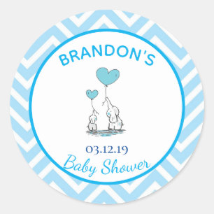 Sticker Rond Bébé mignon éléphants, avec Ballons de Coeur.