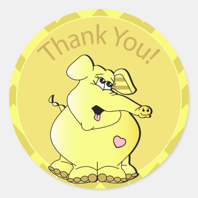 Sticker Rond Bébé mignon en caricature jaune éléphant - Merci (Devant)